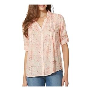 Gloria Vanderbilt Womens Button Down Top Diamond Print Pleated‎ Front Size Large